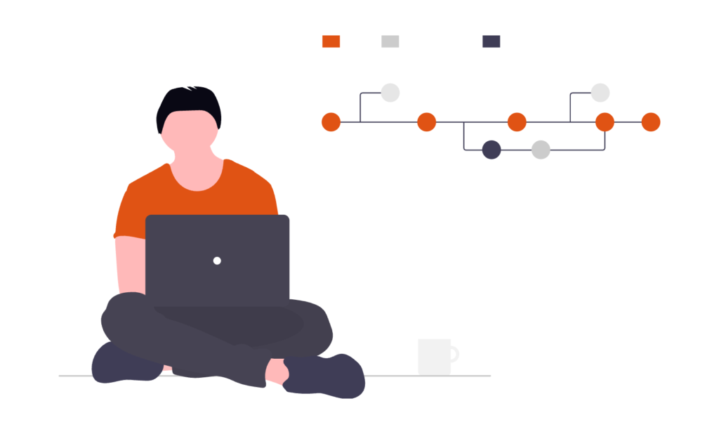 An illustration of a man with a laptop mapping out the structure of something.