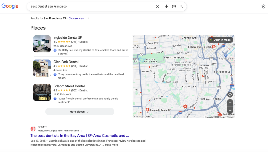 A google search for best dentist san francisco.