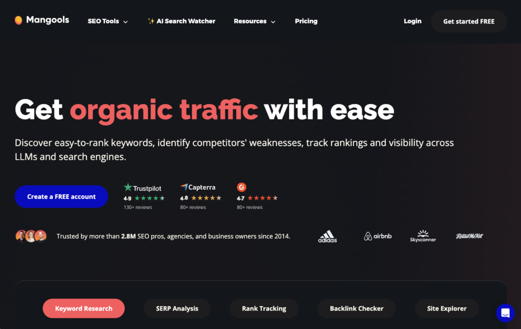 Mangools KWfinder home page.