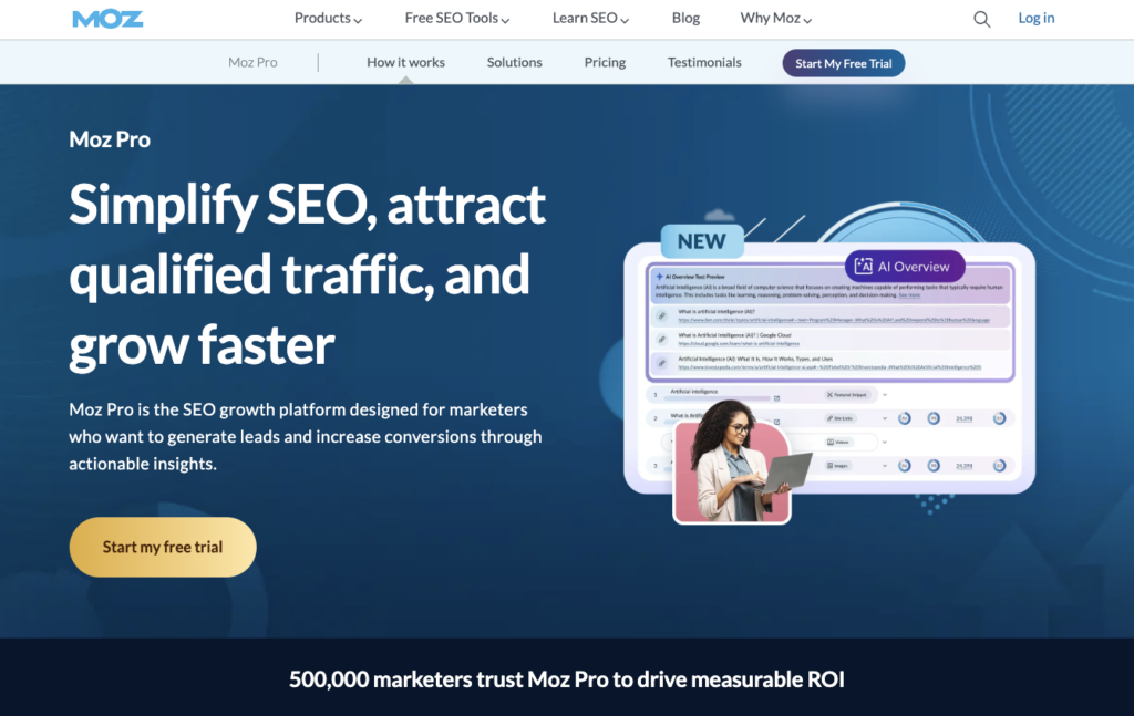 MOZ pro home page.